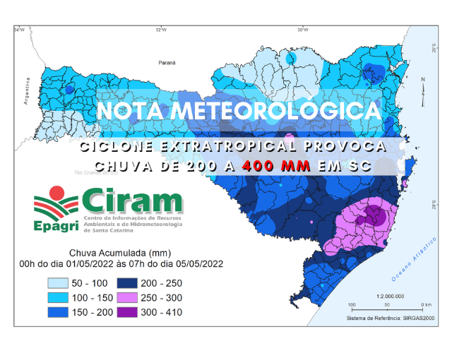 Read more about the article Ciclone Extratropical provoca chuva de 200 a 400 mm em SC