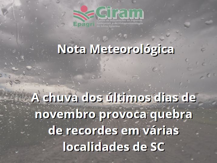 Read more about the article A chuva dos últimos dias de novembro provoca quebra de recordes em várias localidades de SC