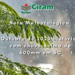 Outubro de 2023 histórico com chuva acima de 600mm em SC