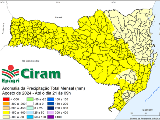 Leia mais sobre o artigo Agosto com chuva escassa e mal distribuída em SC