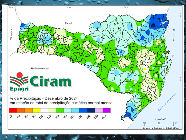 Leia mais sobre o artigo Dezembro com elevados totais de chuva no norte de SC e previsão de pouca chuva no oeste