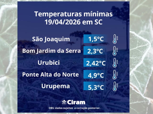 Leia mais sobre o artigo Temperatura de 1,5°C na Serra Catarinense