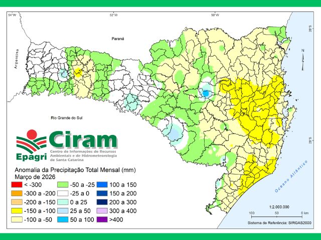 Leia mais sobre o artigo Março de 2026 com pouca chuva e calor em SC