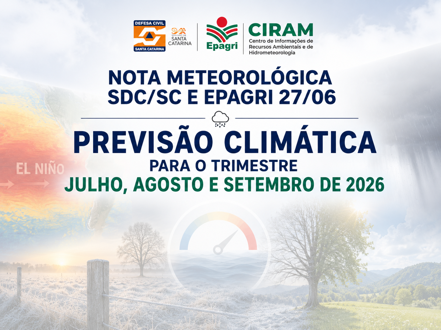 Leia mais sobre o artigo NOTA METEOROLÓGICA  EPAGRI E SDC/SC27/06 – Previsão Climática para o trimestre julho, agosto e setembro de 2026